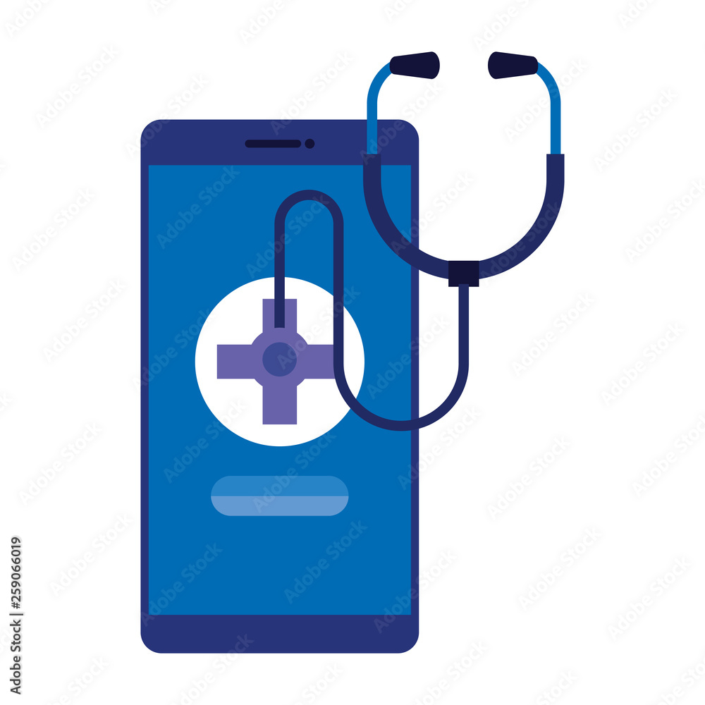 smartphone with medical cross and stethoscope smartphone with medical cross and stethoscope