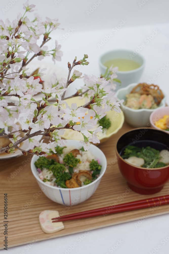 桜の下で~菜の花ホタテ御膳 桜の下で~菜の花ホタテ御膳