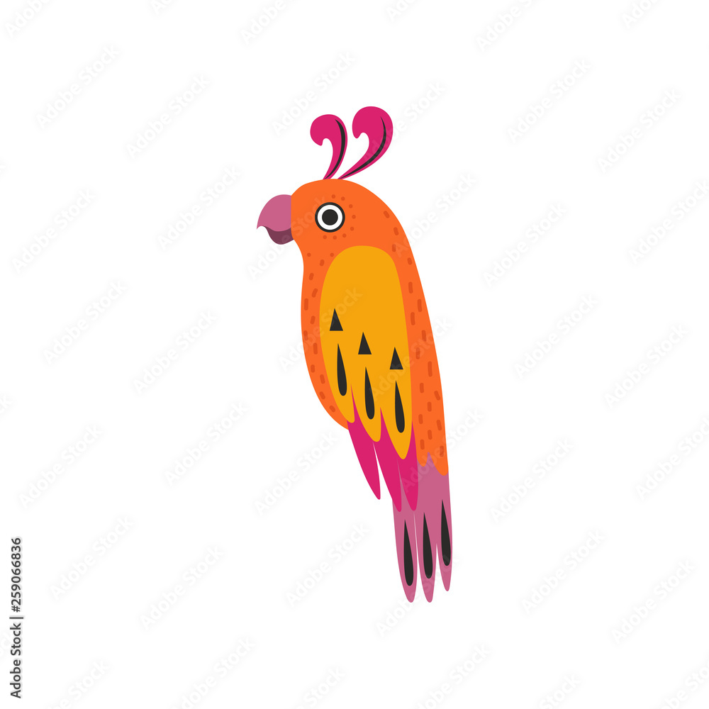 Fototapeta premium Beautiful Tropical Parrot Bird with Colored Feathers and Wings Vector Illustration