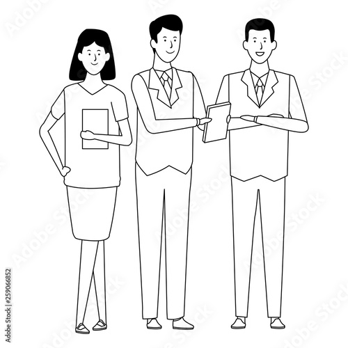 business people avatar cartoon characters black and white