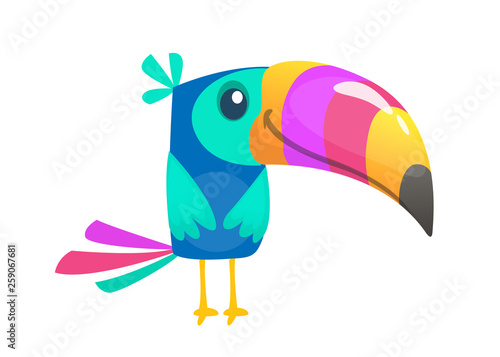 Funny toucan cartoon. Vector bird illustration