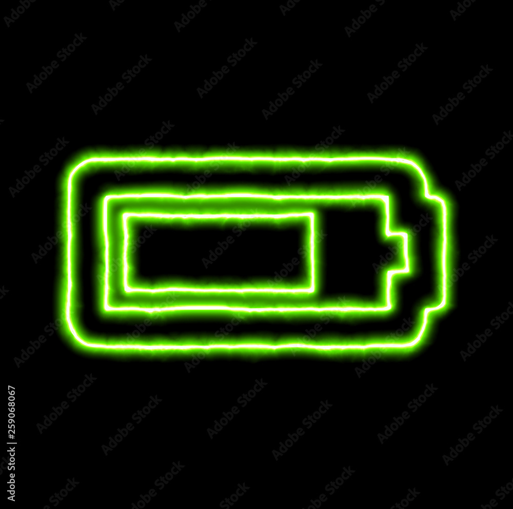 green neon symbol battery three quarters green neon symbol battery three quarters