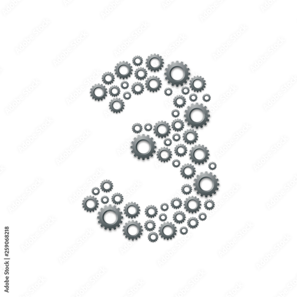 Alphabet set letter number three or 3, Engineering Gear pattern, Teamwork system concept design illustration isolated on white background, vector eps 10 Alphabet set letter number three or 3, Engineering Gear pattern, Teamwork system concept design illustration isolated on white background, vector eps 10