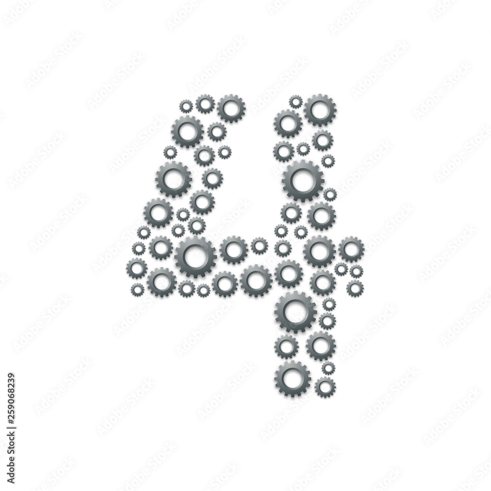 Alphabet set letter number four or 4, Engineering Gear pattern, Teamwork system concept design illustration isolated on white background, vector eps 10 Alphabet set letter number four or 4, Engineering Gear pattern, Teamwork system concept design illustration isolated on white background, vector eps 10
