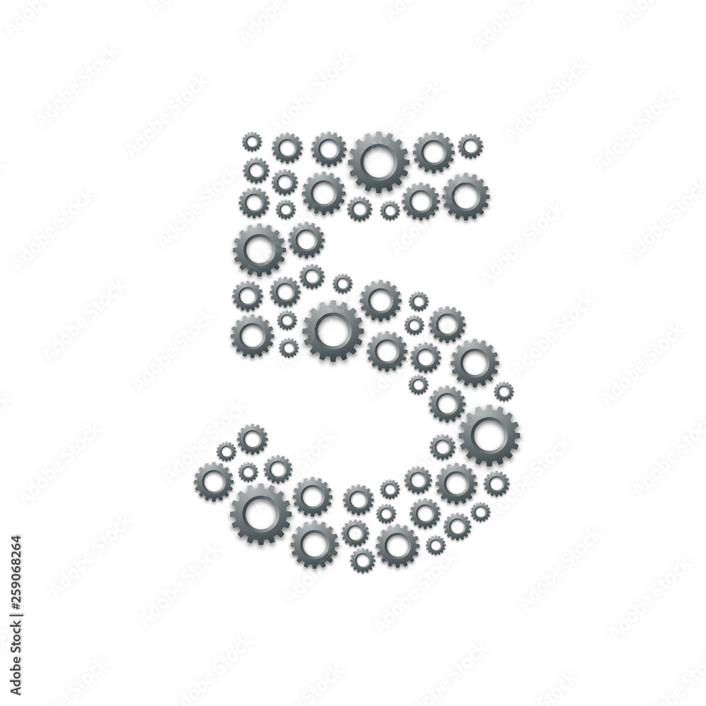 Alphabet set letter number five or 5, Engineering Gear pattern, Teamwork system concept design illustration isolated on white background, vector eps 10 Alphabet set letter number five or 5, Engineering Gear pattern, Teamwork system concept design illustration isolated on white background, vector eps 10