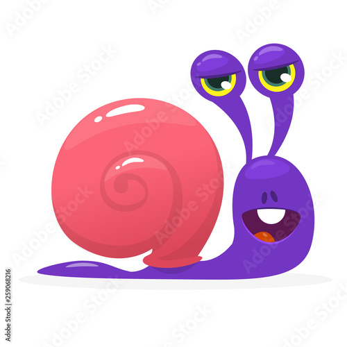Cute cartoon snails smiling and talking, funny snail character vector Illustration