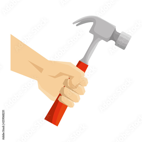 hand with hammer tool