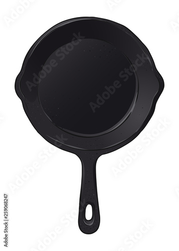 Frying Pan Black Cast Iron Hand Drawn Illustration