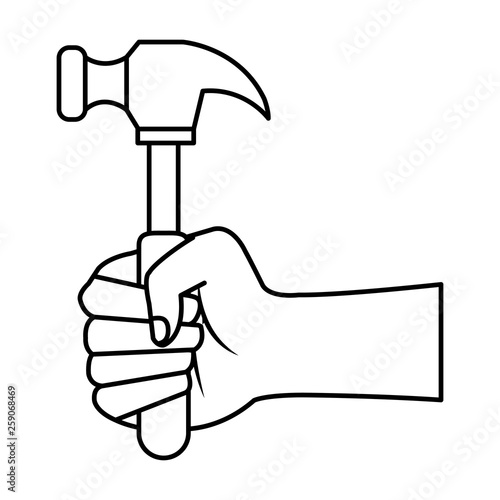 hand with hammer tool