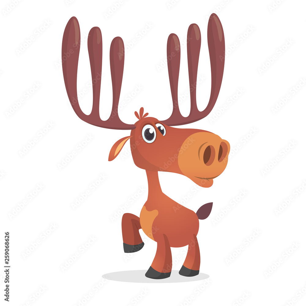 Obraz premium Cute deer. Cartoon comic style forest animal character. Reindeer male mascot. Zoo and wild animal vector illustration