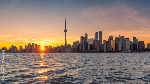 Panorama of Toronto city at sunset in Toronto, Ontario, Canada. 