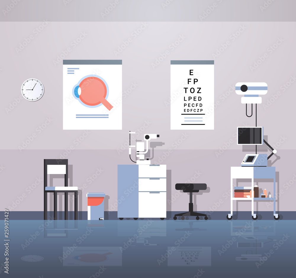 modern ophthalmologist office interior design empty no people oculist medical consultation cabinet with furniture and equipment flat horizontal modern ophthalmologist office interior design empty no people oculist medical consultation cabinet with furniture and equipment flat horizontal