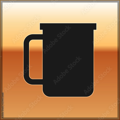 Black Coffee cup flat icon isolated on gold background. Tea cup. Hot drink coffee. Vector Illustration