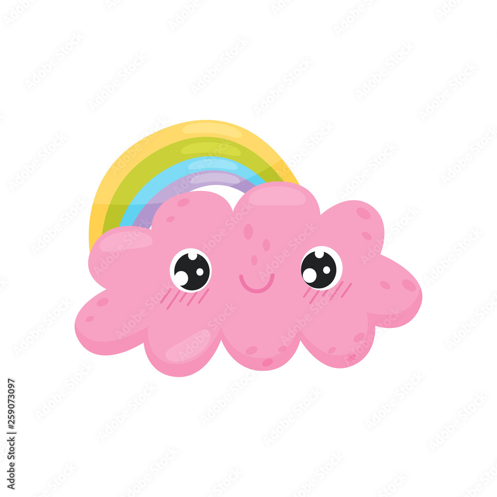 Pink cloud and rainbow on white background. Pink cloud and rainbow on white background.