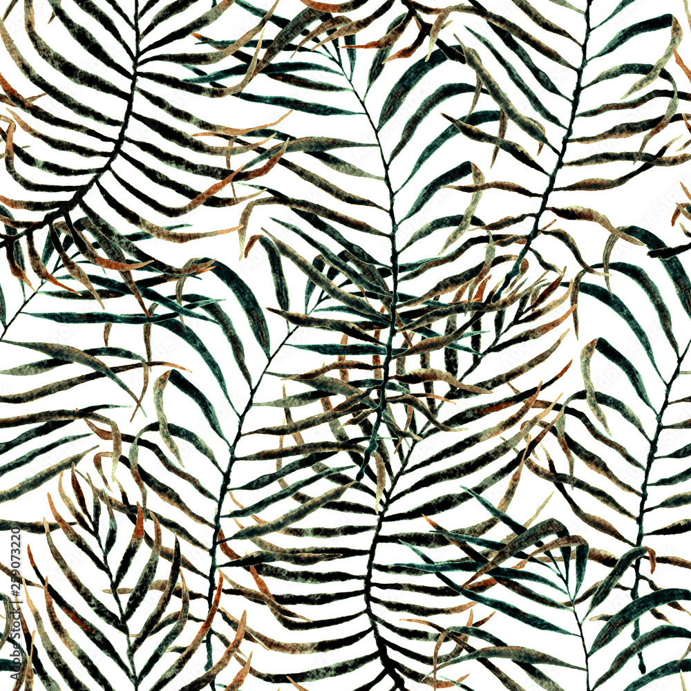 Fototapeta Tropical seamless pattern. Watercolor tangled palm