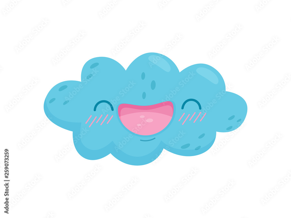 Smiling cloud on white background. Vector illustration.