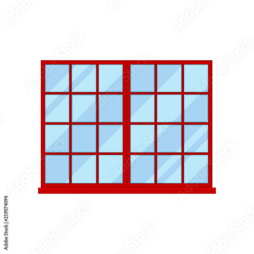 Window with red frame on white background.