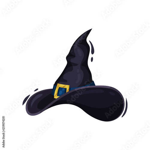 Witch hat with buckle on white background.