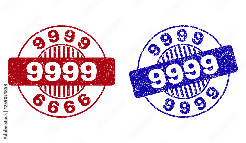 Grunge 9999 round stamp seals isolated on a white background. Round ...