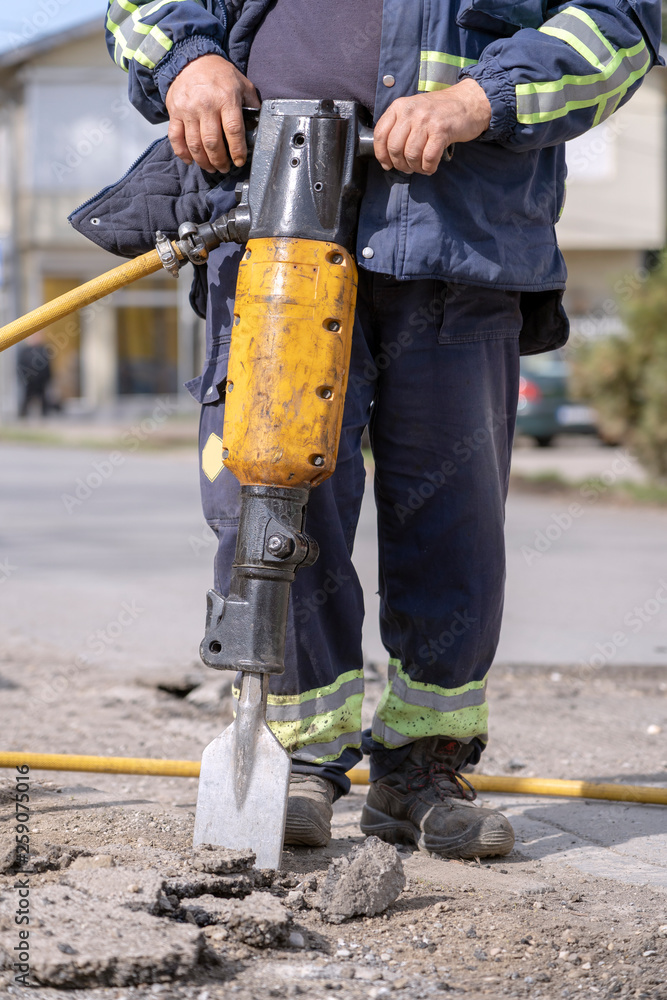 Construction Road Works With Jack Hammer Construction Road Works With Jack Hammer