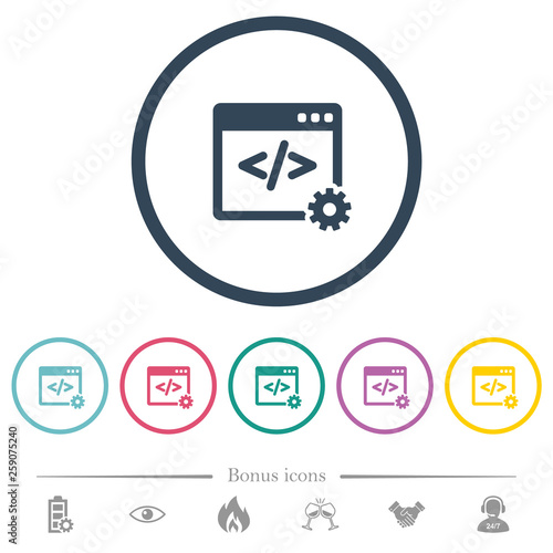 Web development flat color icons in round outlines