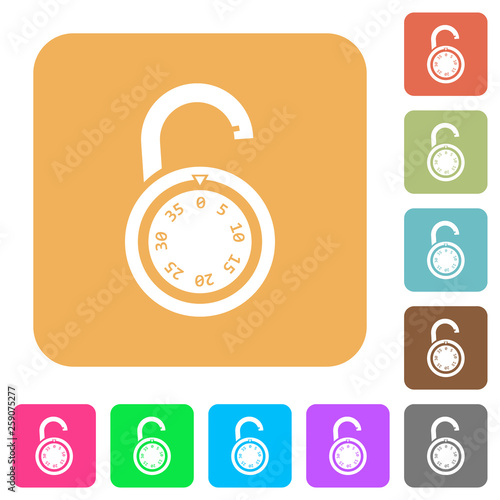 Unlocked round combination lock rounded square flat icons