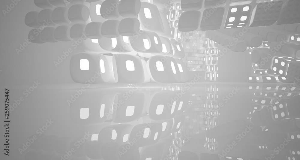 Obraz premium White smooth abstract architectural background. Night view with illumination. 3D illustration and rendering