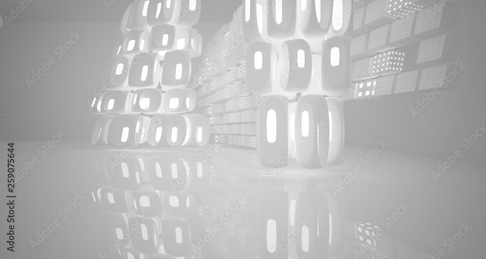 Obraz premium White smooth abstract architectural background. Night view with illumination. 3D illustration and rendering