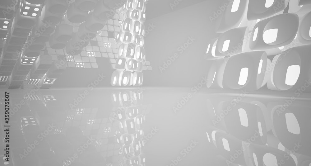 White smooth abstract architectural background. Night view with illumination. 3D illustration and rendering White smooth abstract architectural background. Night view with illumination. 3D illustration and rendering