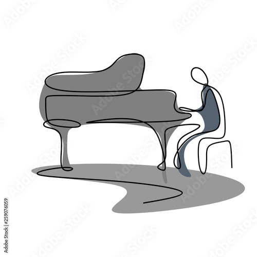 pianist one line drawing classical music theme
