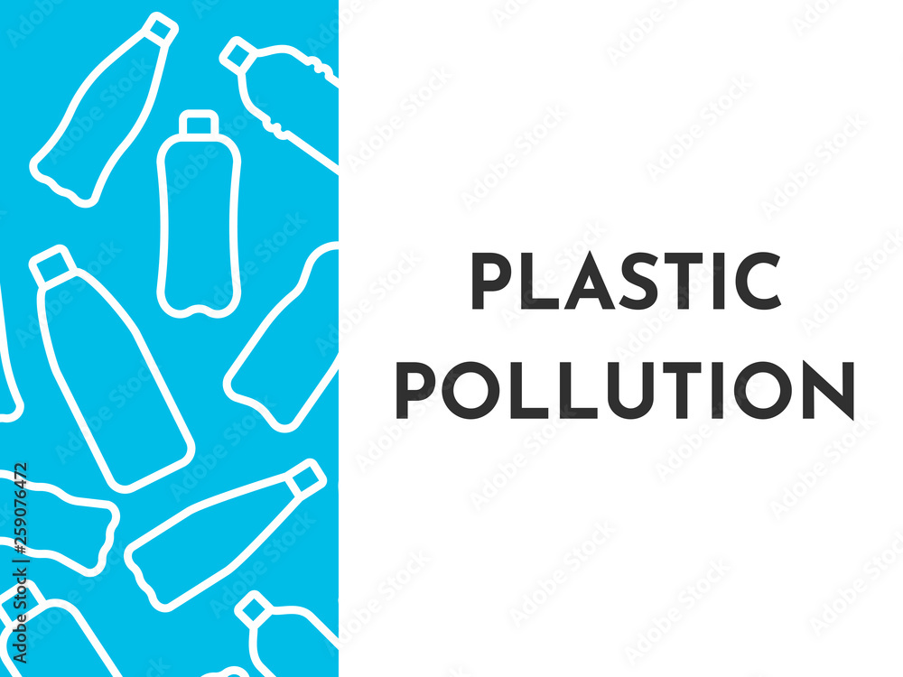 Vector illustation with isolated white outline icons of plactic bottles in the World ocean.