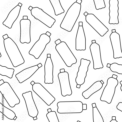 Vector illustation seamless pattern with isolated icons of plactic and glass bottles. World ocean pollution. Separate garbage collection