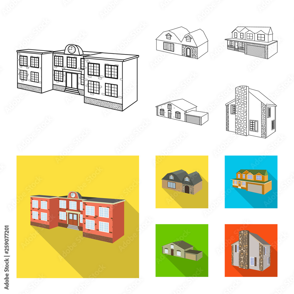 Vector illustration of facade and housing symbol. Collection of facade and infrastructure vector icon for stock.