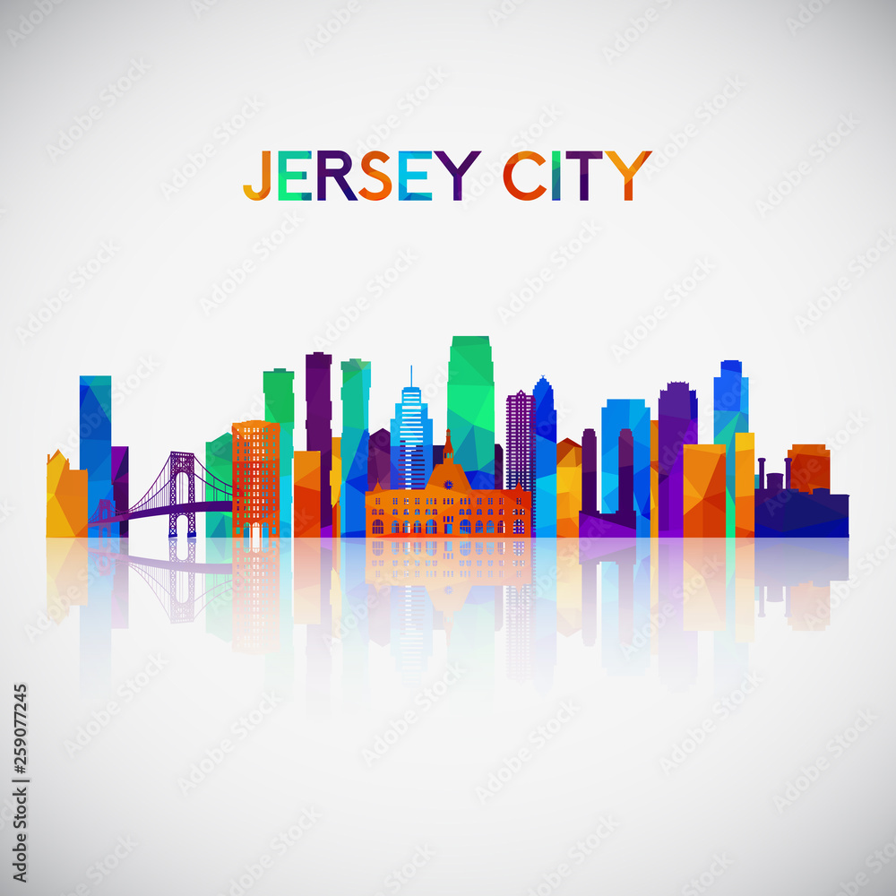 Jersey City skyline silhouette in colorful geometric style. Symbol for your design. Vector illustration.