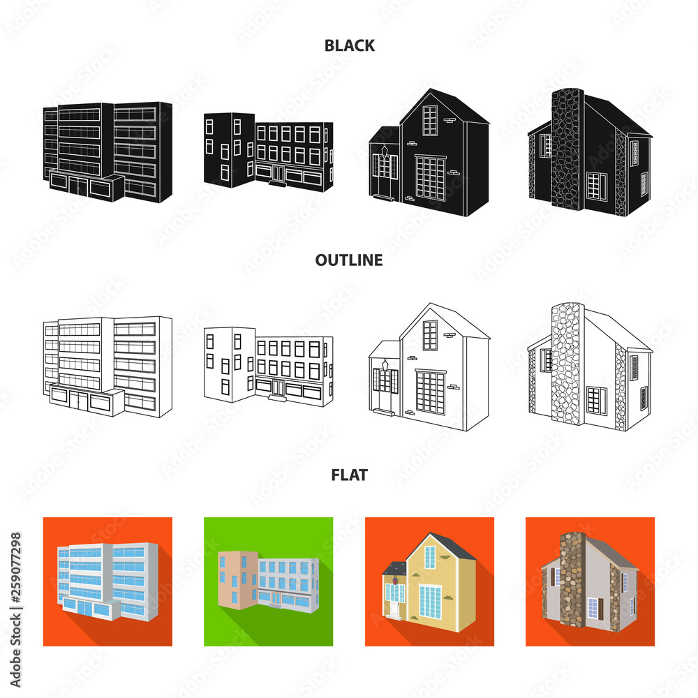 Fototapeta premium Vector illustration of facade and housing logo. Collection of facade and infrastructure stock vector illustration.