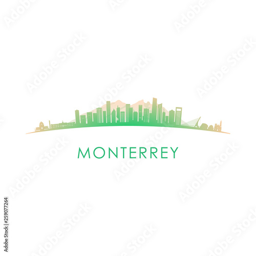 Monterrey skyline silhouette. Vector design colorful illustration.