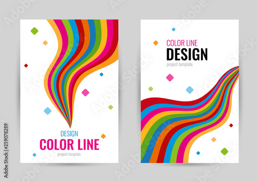 Bright cover with rainbow line on white background. Abstract vector vertical banners color line.  Universal template with empty place for text. 