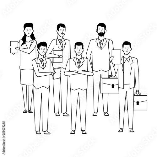business people avatar cartoon characters black and white