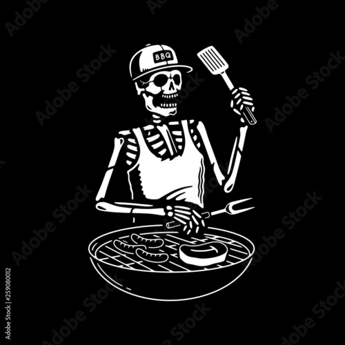 SKELETON GRILL MASTER BARBECUE BLACK BACKGROUND