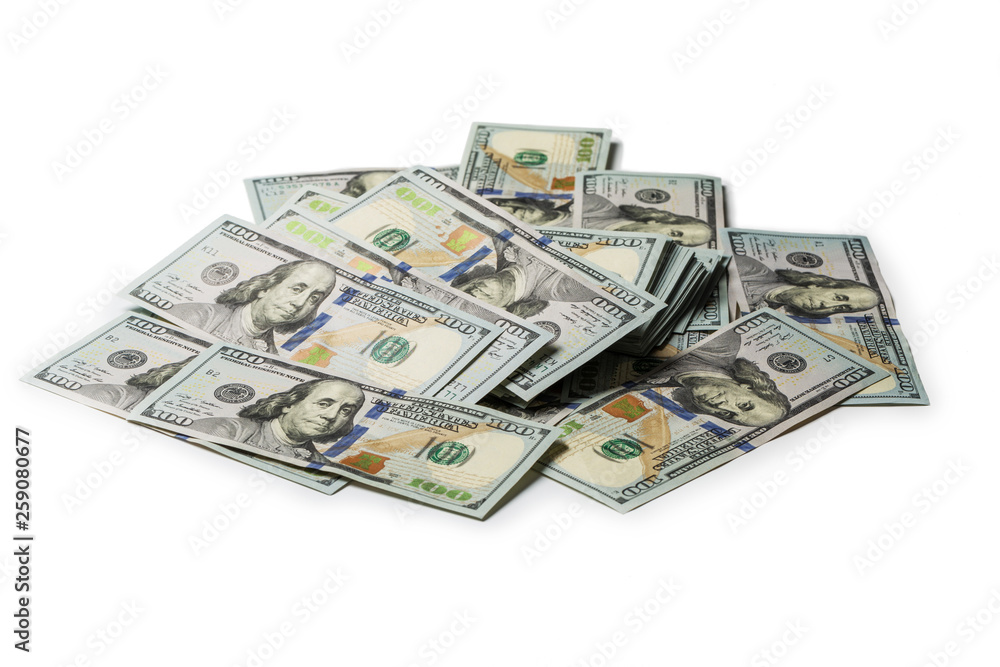 Many bundle of US 100 dollars bank notes isolated Many bundle of US 100 dollars bank notes isolated