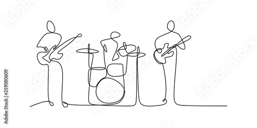 continuous line drawing of jazz classical music concert performance on the stage.