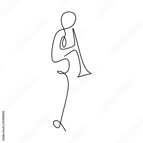 picture of a continuous line of men playing a trumpet.
