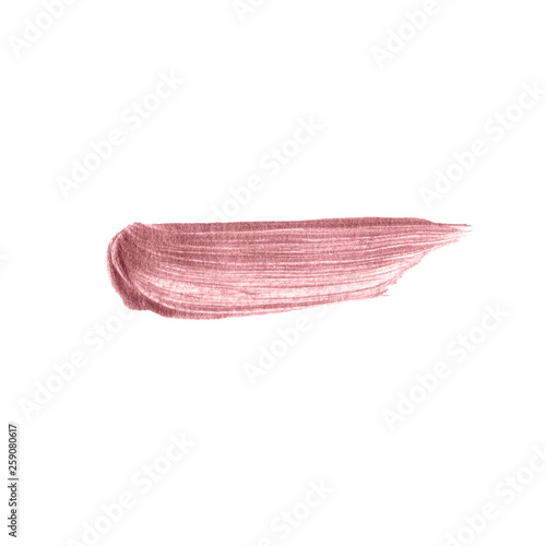Rose gold brush stroke hand drawn. Watercolor patch vector in pink gold color isolated on white background.