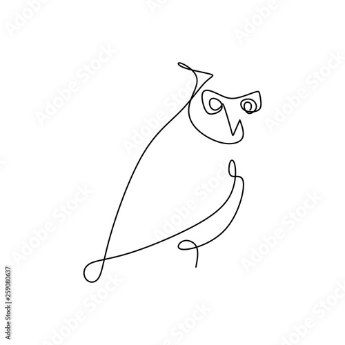 Naklejka rysowanie ciągłej linii sów o prostej konstrukcji.