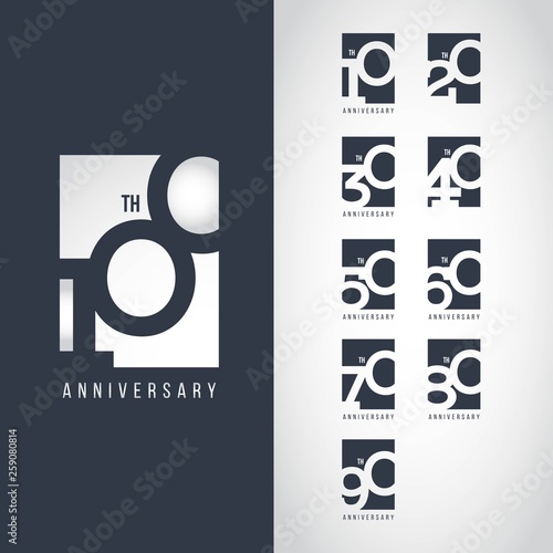 100 Year Anniversary Set 10 20 30 40 50 60 70 80 90 Vector Template Design Illustration