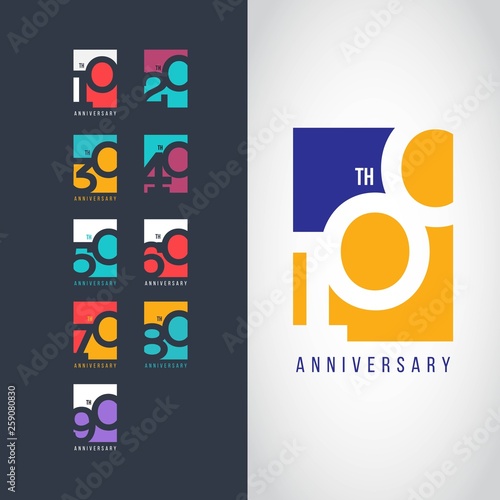 Fototapeta 100 Year Anniversary Set 10 20 30 40 50 60 70 80 90 Vector Template Design Illus
