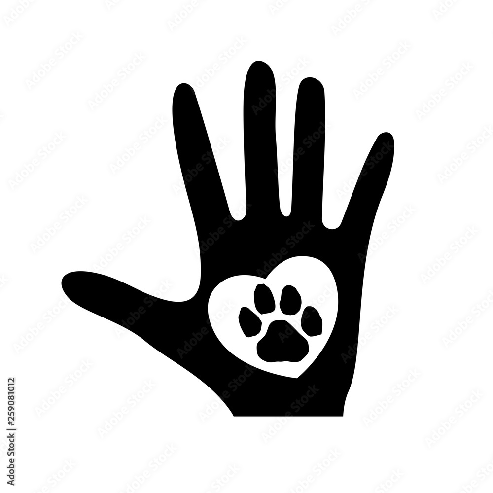 Love Animals icon, hand, heart and paw Love Animals icon, hand, heart and paw