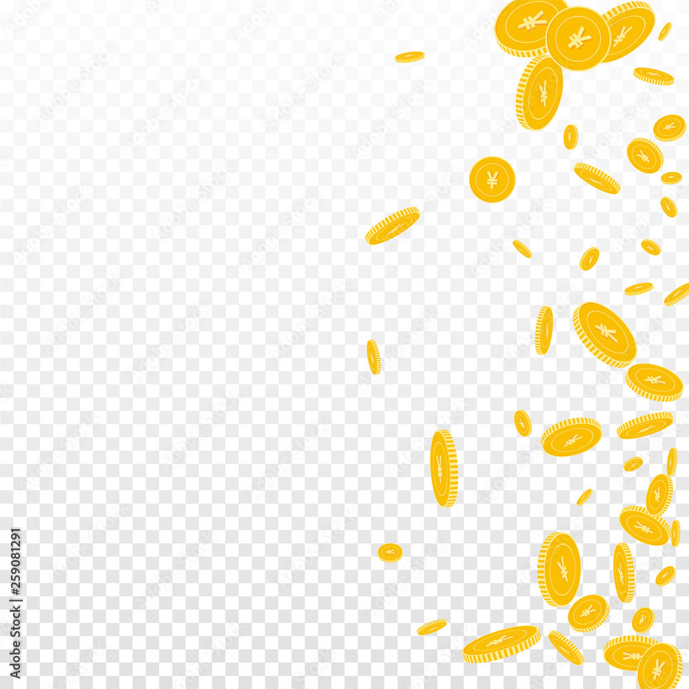 Chinese yuan coins falling. Scattered disorderly C Chinese yuan coins falling. Scattered disorderly C