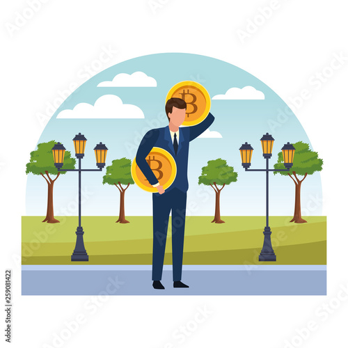 Businessman holding bitcoin