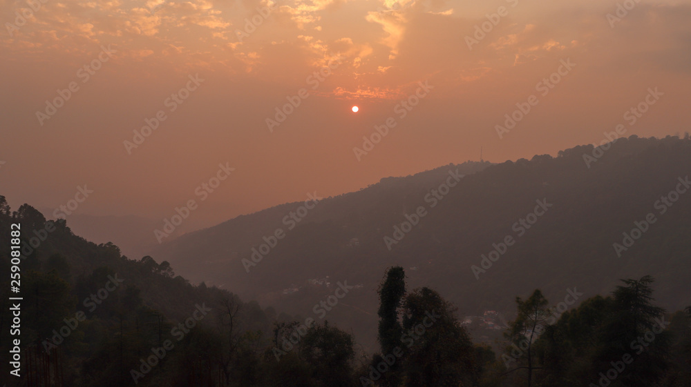 Sunset in the Mountains, McLeodganj, Himachal Pradesh, India.